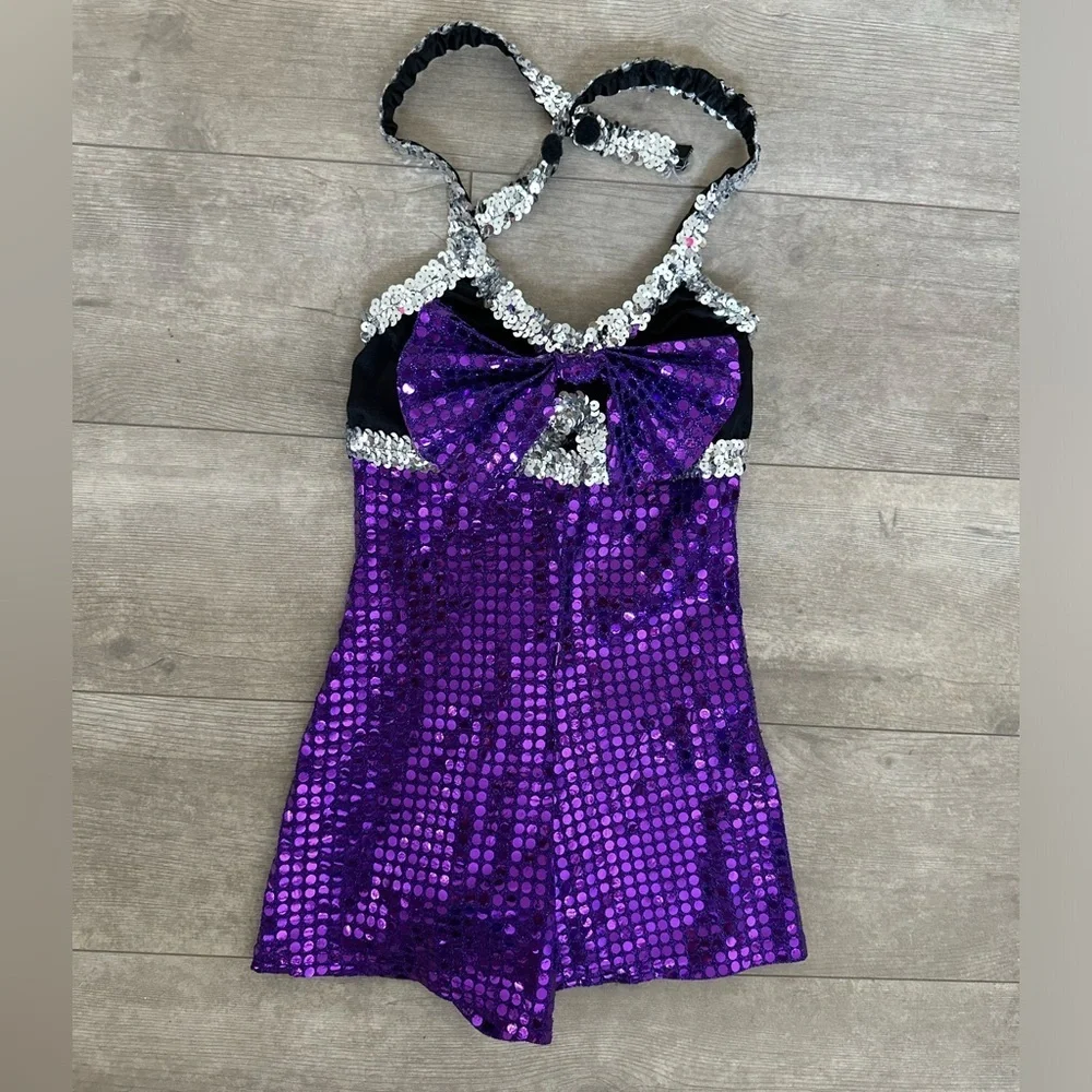 Custom Made Purple Silver Sequin Dance Costume/Halloween Ravens Cheerleader XS/S